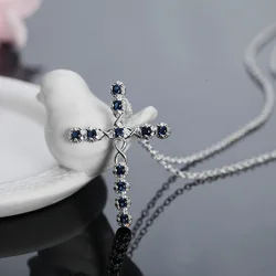 Fashion 925 Sterling Silver Blue Zircon Cross Necklace For Women Jewelry Wholesale Offers With GaaBou Jewellery