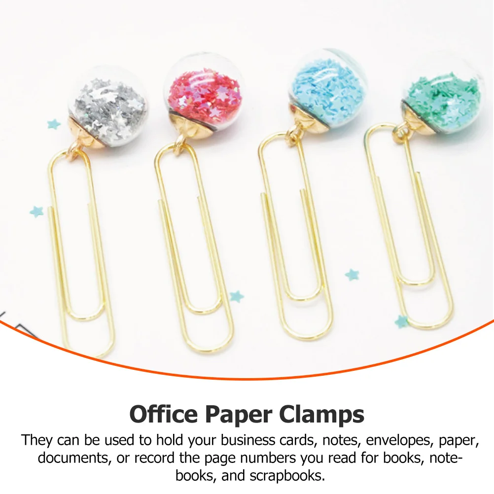 6Pcs Metal Glass Paperclips Book Marking Clips Page Holders for Notebooks Scrapbooks Files Office Organization Students School