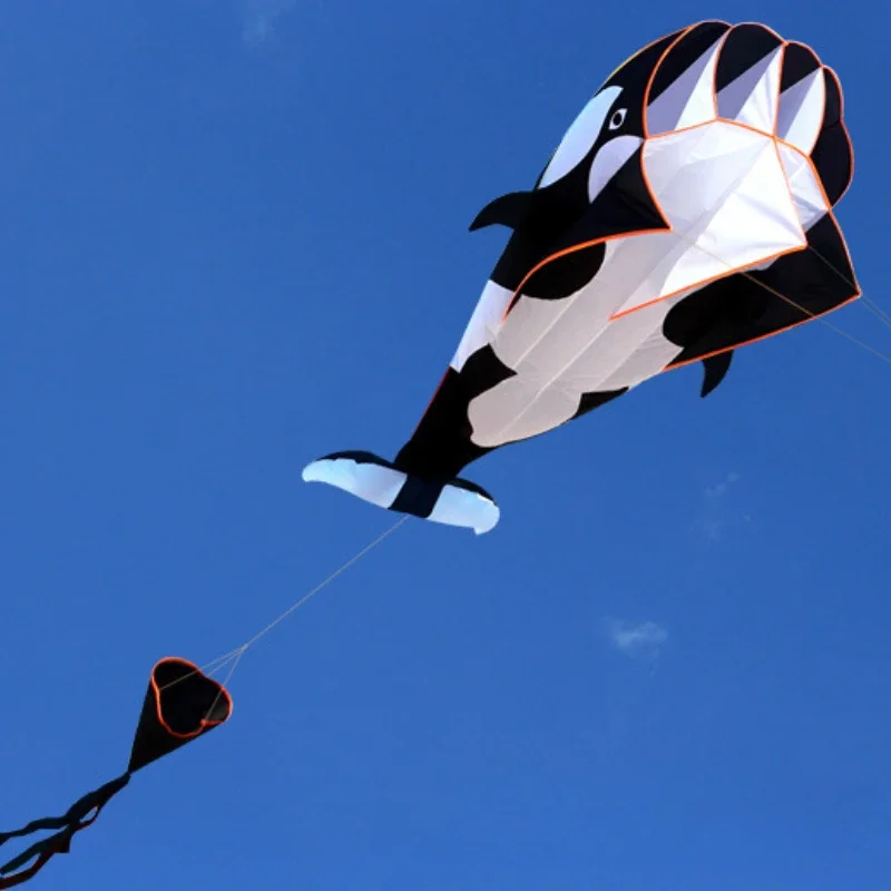 대형 소프트 연, 오르카 모양, 3D 고래 단일 줄 연, 30m 줄, 야외 해변 스포츠 장난감, 성인 및 어린이용 재미있는 연 선물