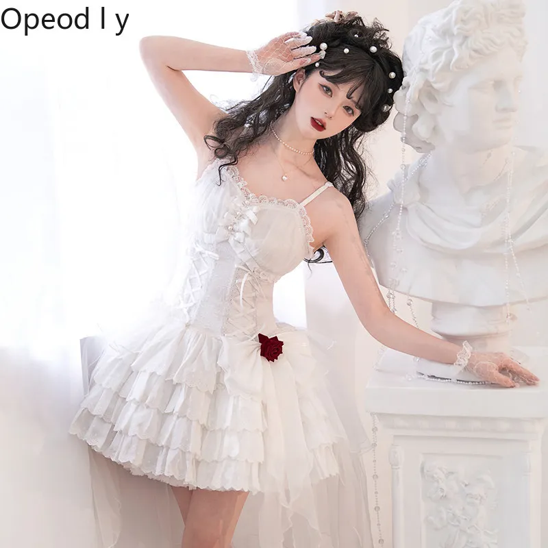 

Japanese Original Lolita Rose Jsk Suspender Dress Summer Sweet Cool Girl Princess Style Birthday Party High Waist Puffy Dress