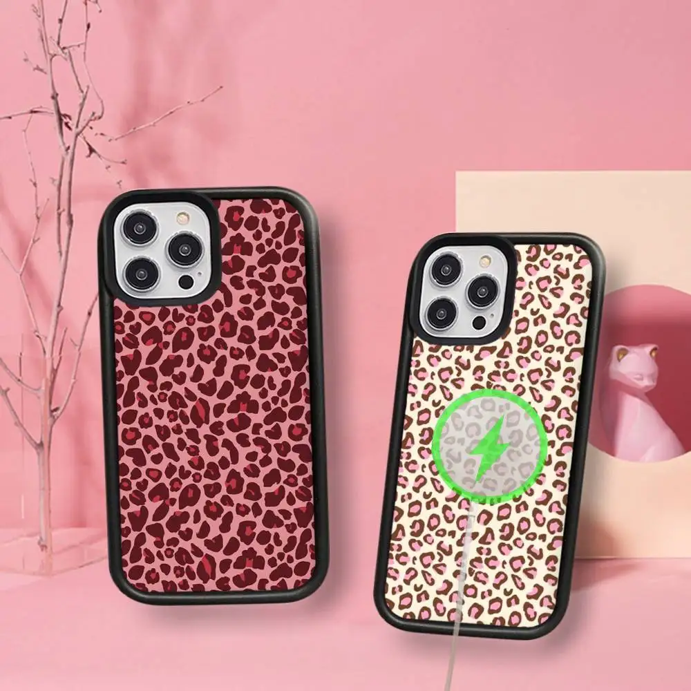 Leopard Print Phone Case For IPhone 16 15 14 13 12 11 17 Pro Max Plus Magnetic Wireless Cover