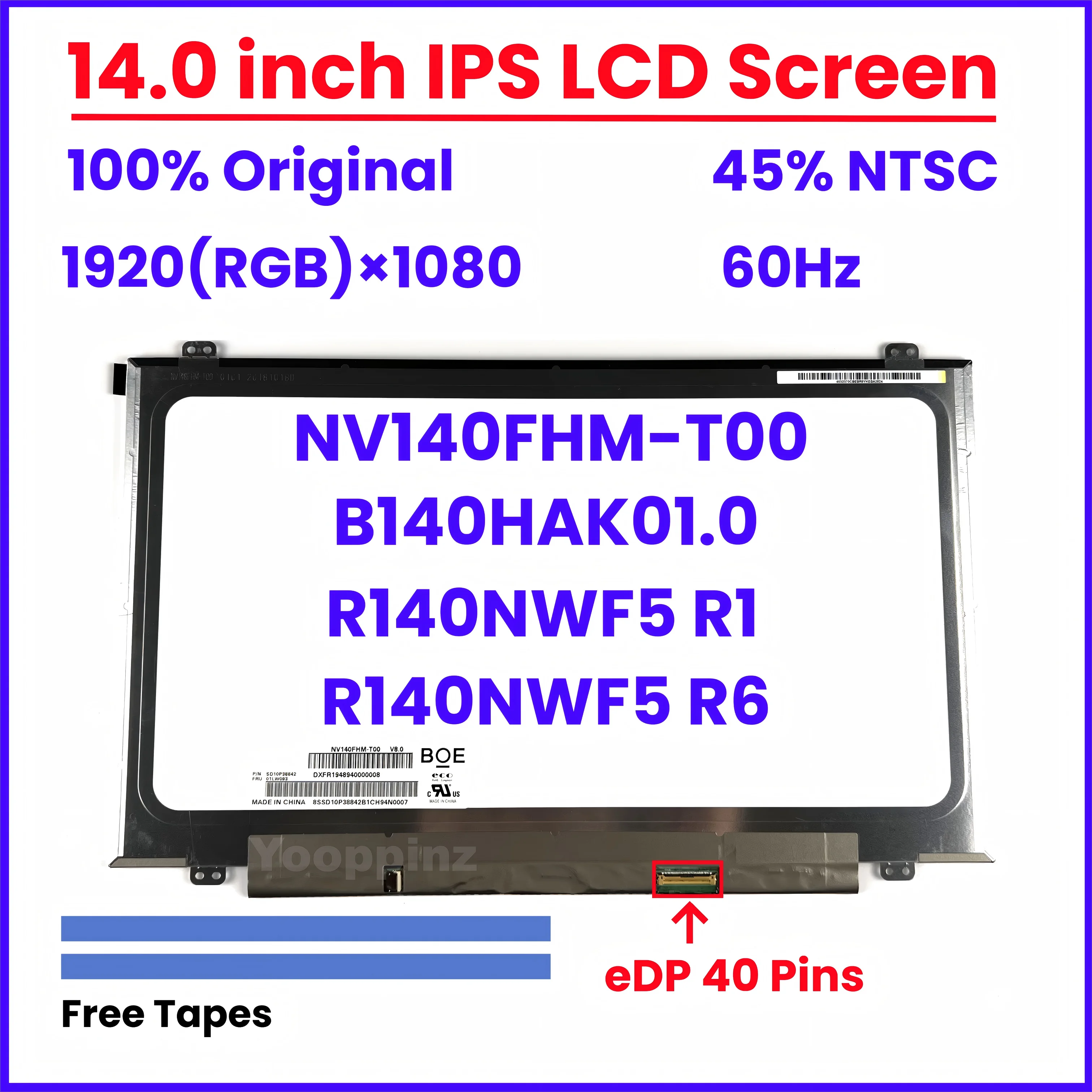 

14 Inch LCD Touch Screen NV140FHM-T00 B140HAK01.0 R140NWF5 R1 R6 For Lenovo ThinkPad T470P T470s T470 T480 T480s Display Panel