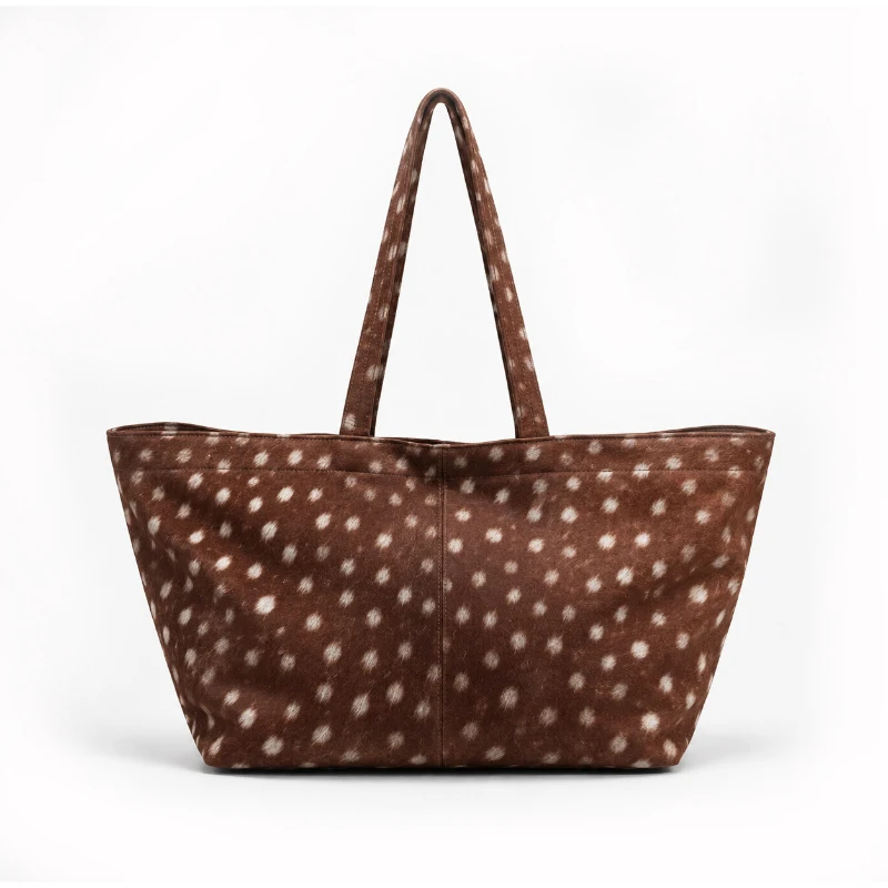 Retro Wildleder-Tasche mit Hirschmuster und Tupfen, Große Kapazität, Damen-Schultertasche, Alltagstasche für Arbeit und Einkauf, Einfach und Leicht – Detail 7