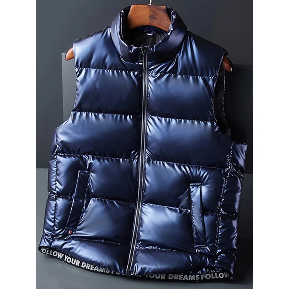 Men\'s New Fashion Trend For Autumn/Winter 2024 Comfortable Thickened Down Vest Casual Stand Collar Bright Face Plus Size Cotton