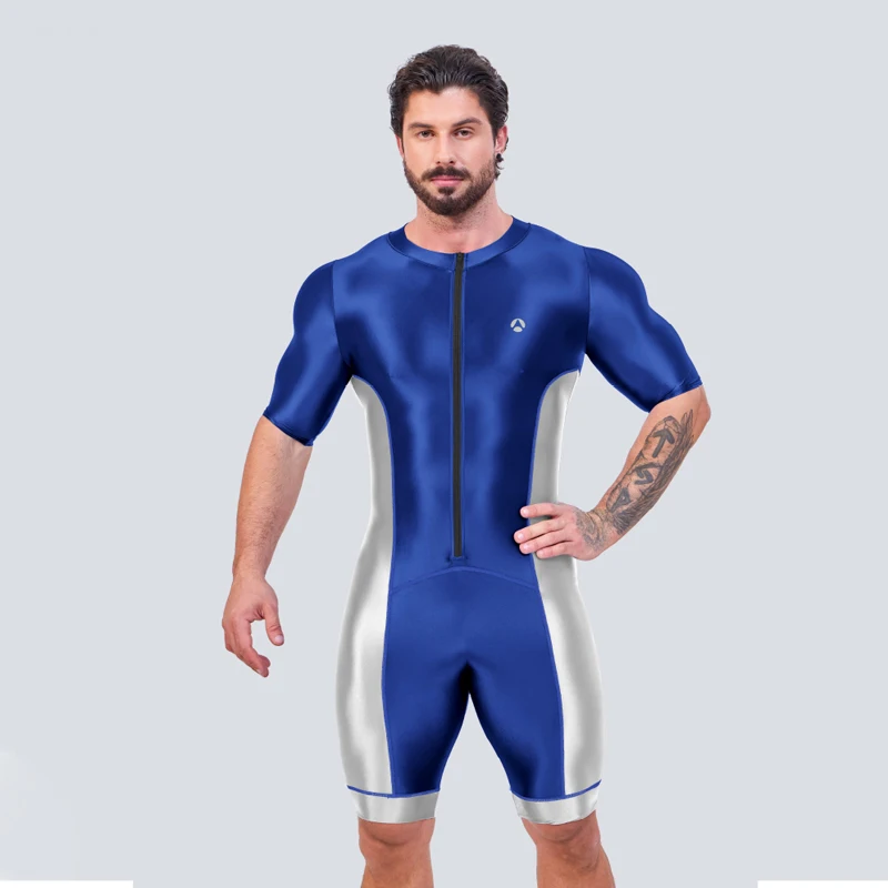 Japanese Swimsuit Man Sexy Satin Shiny Glossy Body Suit Cycling Smooth Tight Running Sports Fitness jumpsuits Swimming Pants