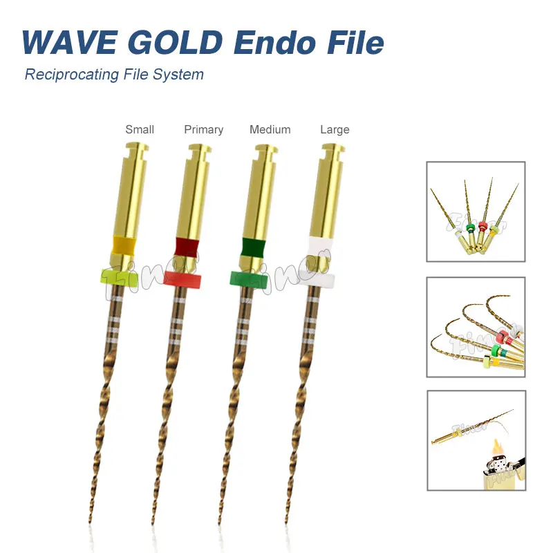 6pcs Dental Wave Gold Rotary Files Dental Reciprocating Endodontic Files for Endomotor Root Canal Treatment Dentistry Instrument