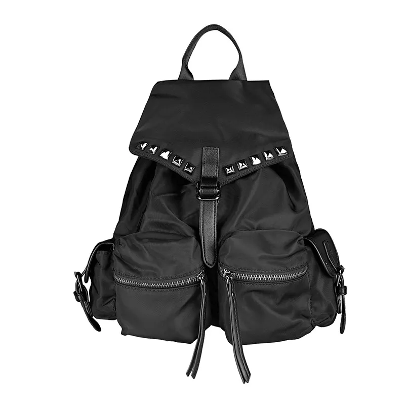 Fashionable New Waterproof Nylon Cloth Metal Rivet Personalized Three-dimensional Multi Bag Mouth Design Backpack For Women Tide