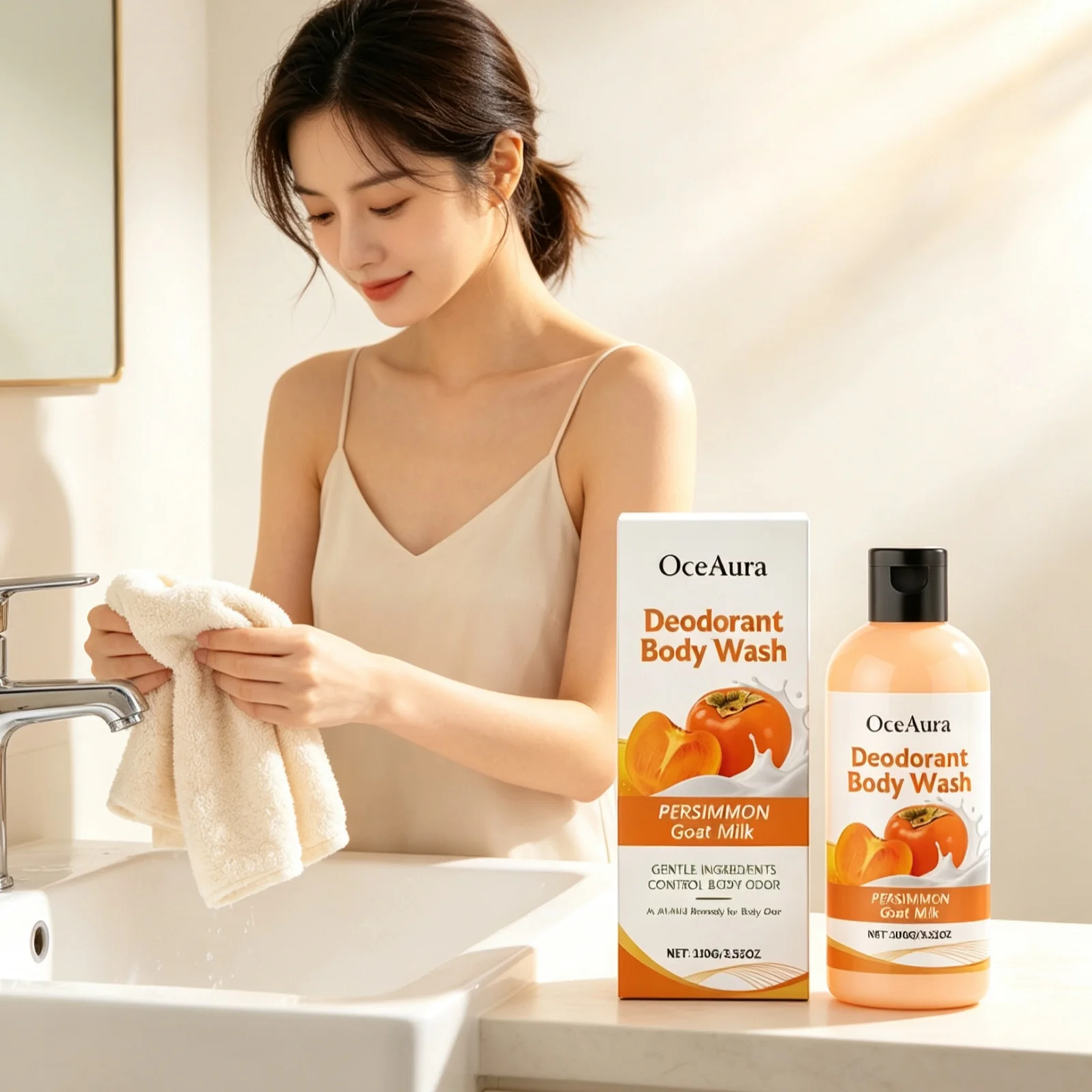 OceAura Persimmon Body Wash Deep Moisturizing Skin Brightening Tone Strengthen Skin Barrier Long Lasting Fragrance Shower Gel