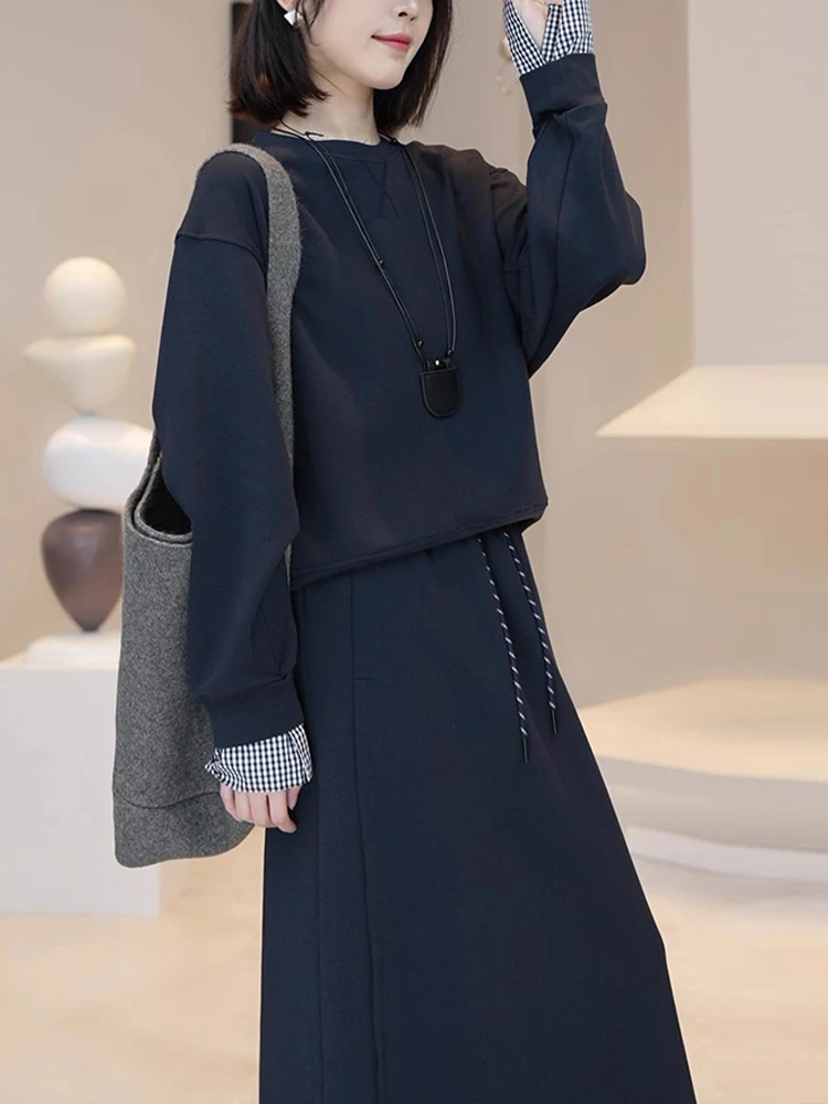 

Fashionable Casual Long Sleeve Sweatshirt And Skirt Set Women's Early Autumn New Style Elegant Long Dress Two-Piece Suit