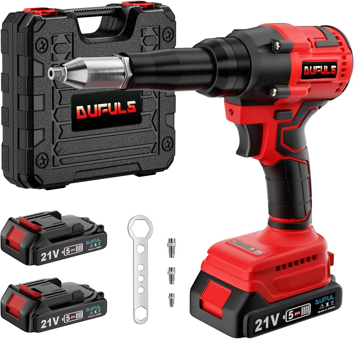 Rivet Gun, Electric Rivet Gun Kit with 2PCS Battery and Charger, Brushless Blind Riveter Tool Kit for 1/8", 5/32"