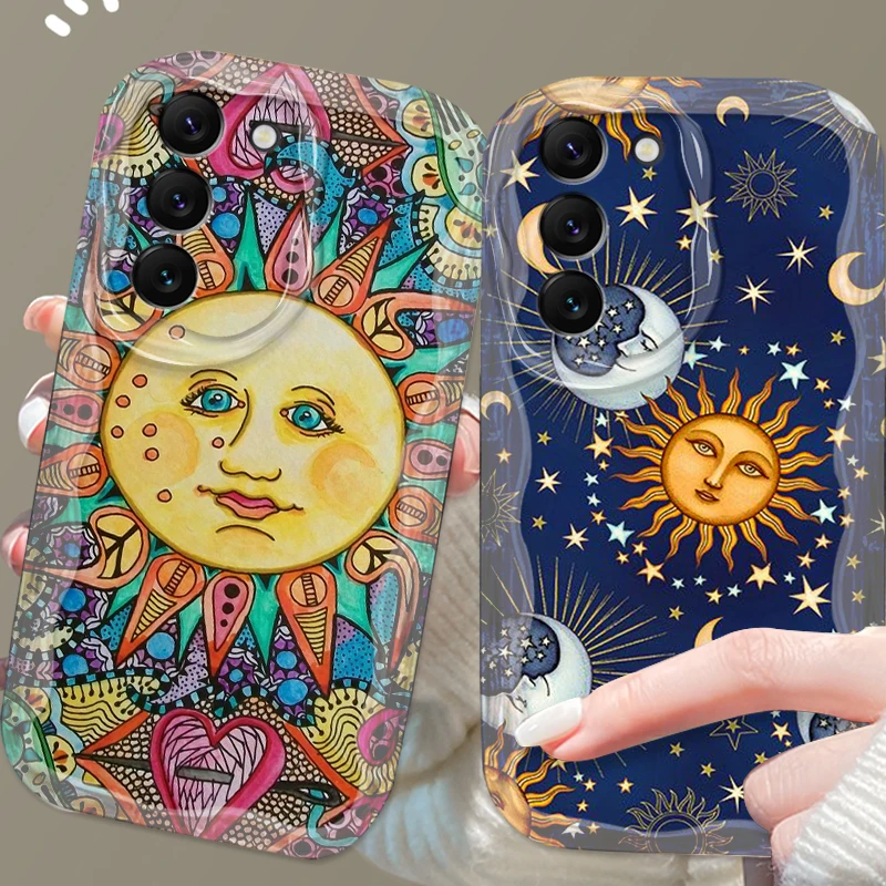 Mystic Art Sun Face For Samsung S24 S23 S21 S20 Ultra Plus FE A73 A72 A71 A51 A31 A05S A05 A04 5G Wave Oil Back Phone Case