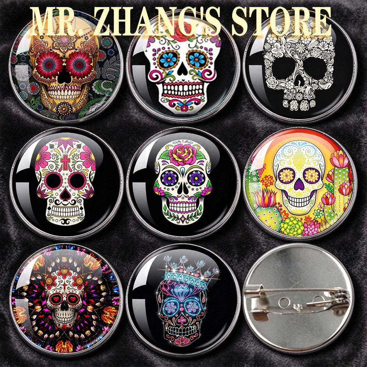  Mexico Candycolor Skeleton 20MM/25MM Glass Cabochon  Brooch Bohemia Brooch Personalized Jewelry Day of the Dead Gifts