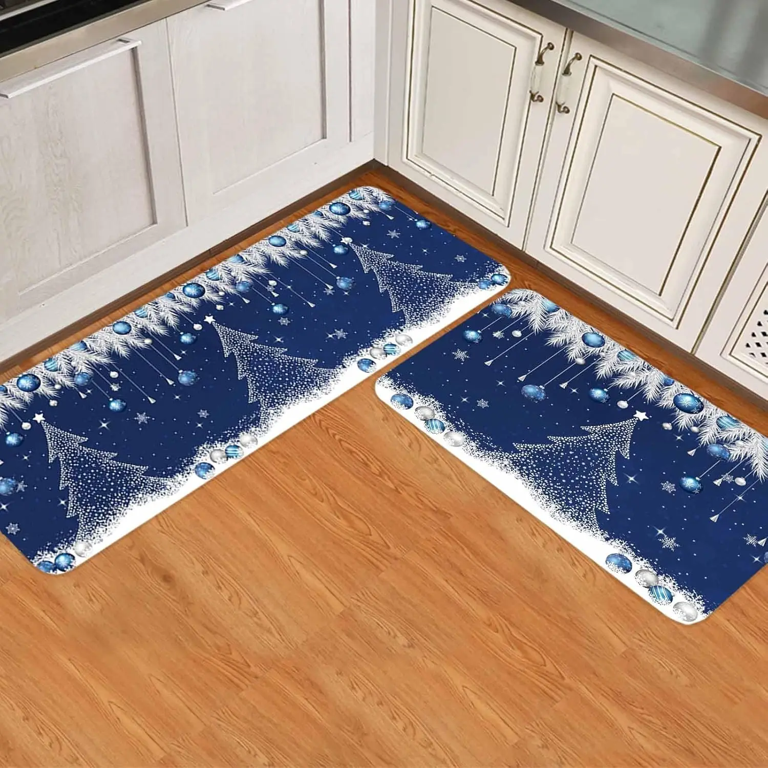 Christmas Snowflake Xmas Tree Pine Needle Balls Kitchen Mat Decor Non-Slip Corridor Balcony Rugs Bathroom Door Mat Xmas Decor