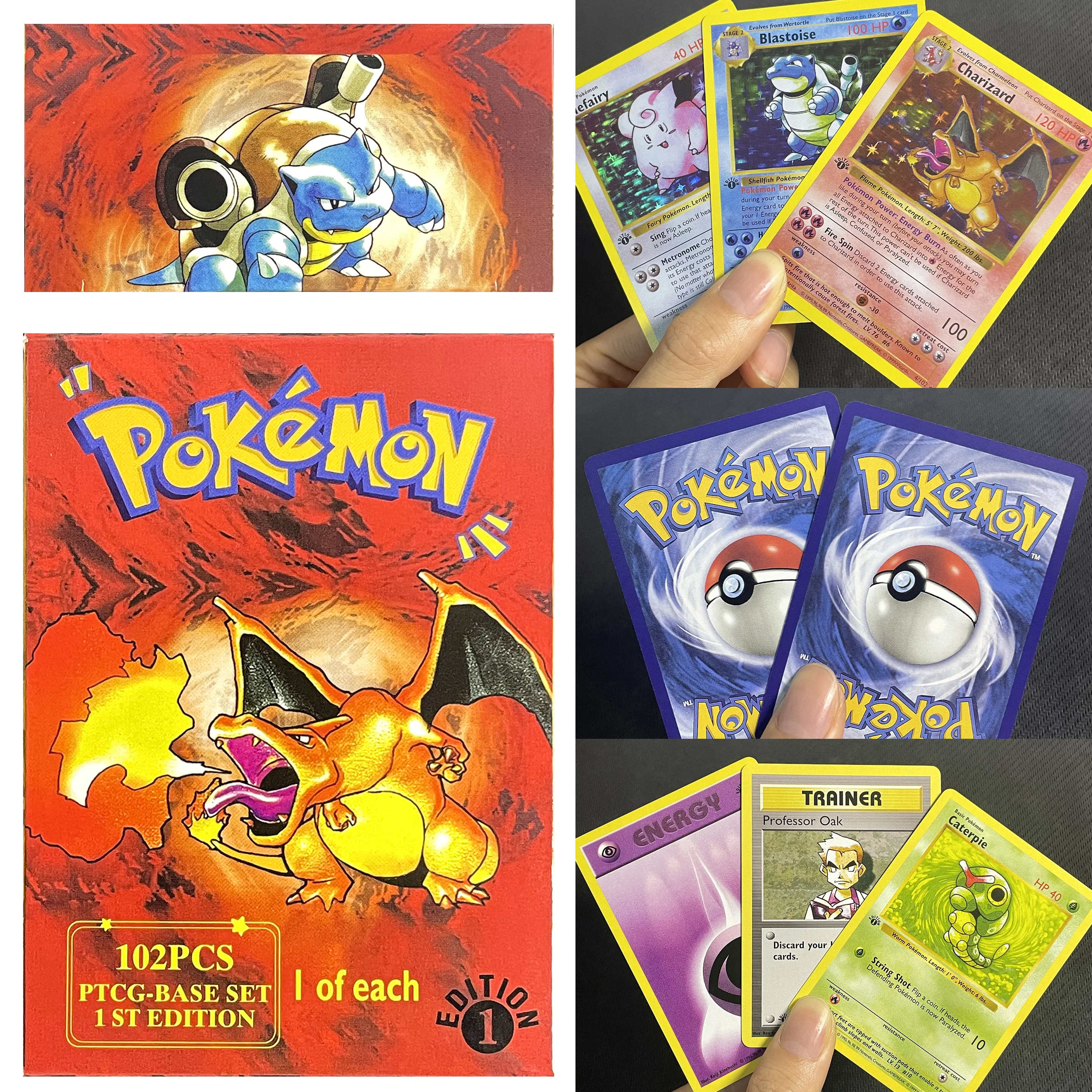 102-pieces-1ere-edition-pokemon-base-set1-cartes-chansey-charizard-ninetales-boite-d'emballage-ptcg-classique-anime-collection-carte-proxy
