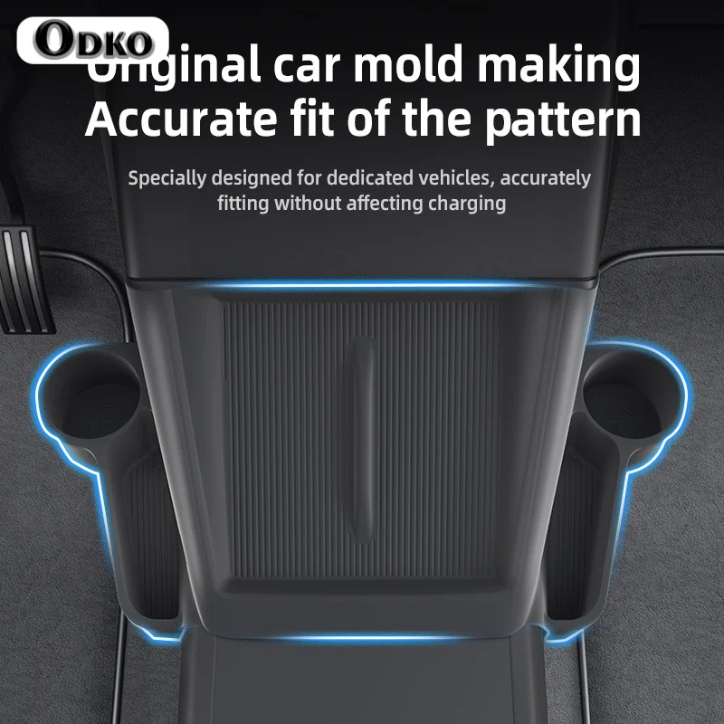 Suitable for Tesla model Y2025 wireless charging mobile phone pocket with water cup positions on both sides, anti-slip storage p view 3