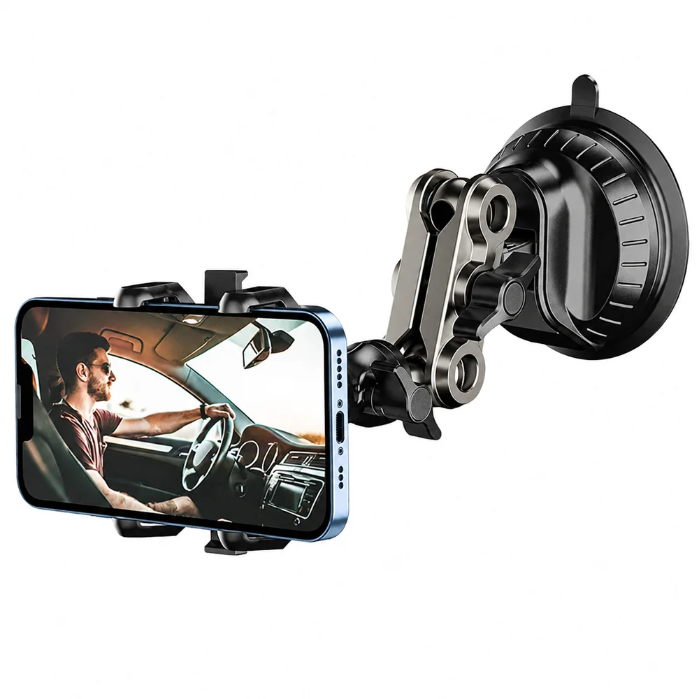 HTMCK Car Video Mount - 360° Rotating Arm, Strong Suction for Windshield/Dashboard, Anti-Shock for Live Stream