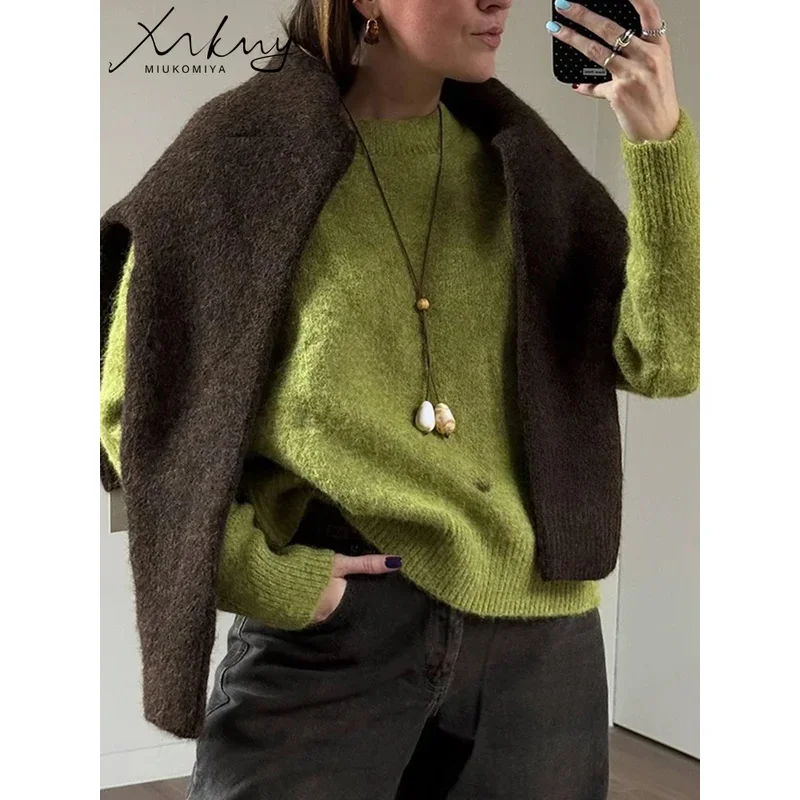 

Women's Winter Sweater 2025 Warm Pullovers O Neck Knitwear Loose Knit Jumpers Basic Brown Sweaters For Women Winter Pink