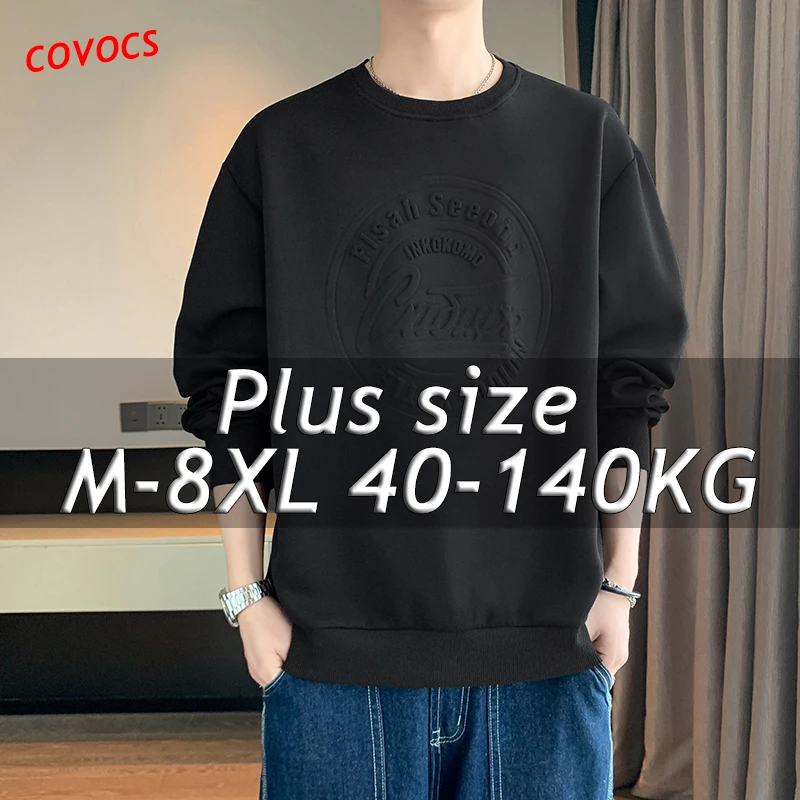 

7XL 8XL Plus Size Sweater Casual Handsome Long-sleeved T-shirt Round Neck Pullover Harajuku Style High-quality Sweater