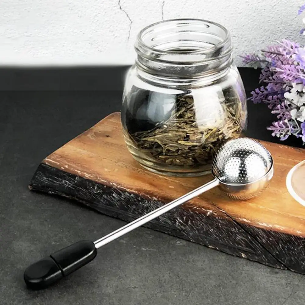 Colador de té giratorio de mango largo, filtro de drenaje de té de grado alimenticio, accesorios de cocina, colador de Infusor de té de malla de acero inoxidable