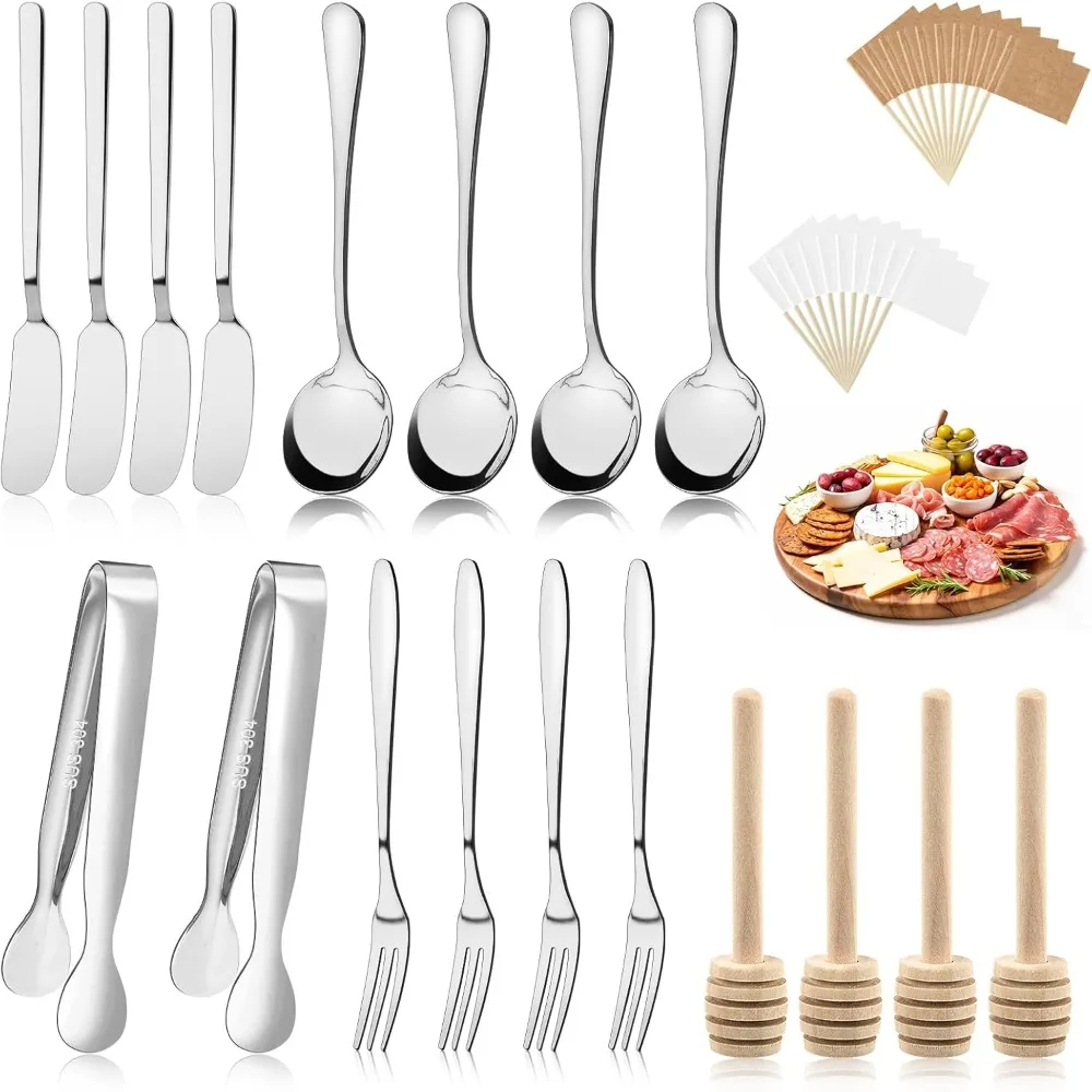 

38 Pcs Charcuterie Boards Accessories, Silver Stainless Steel Charcuterie Utensils Set, Including Cheese Butter Spreader, Mini S