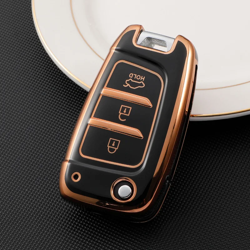 

TPU Car Folding Key Case Cover Holder Shell Keychain for Hyundai Azera Elantra Solaris Tucson I30 I35 I40 KONA Genesis Santa Fe