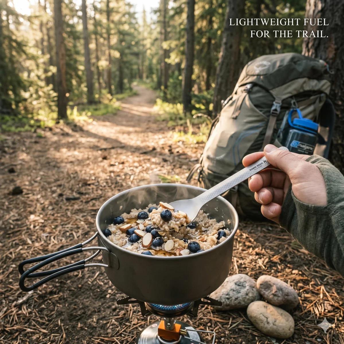 DAWN DEER 3-in-1 Titan-Spork Löffel Camping-Besteck-Set mit Langem Griff, Backpacking-Kochzange, Outdoor-Wander-Reise-Essbesteck – Detail 6