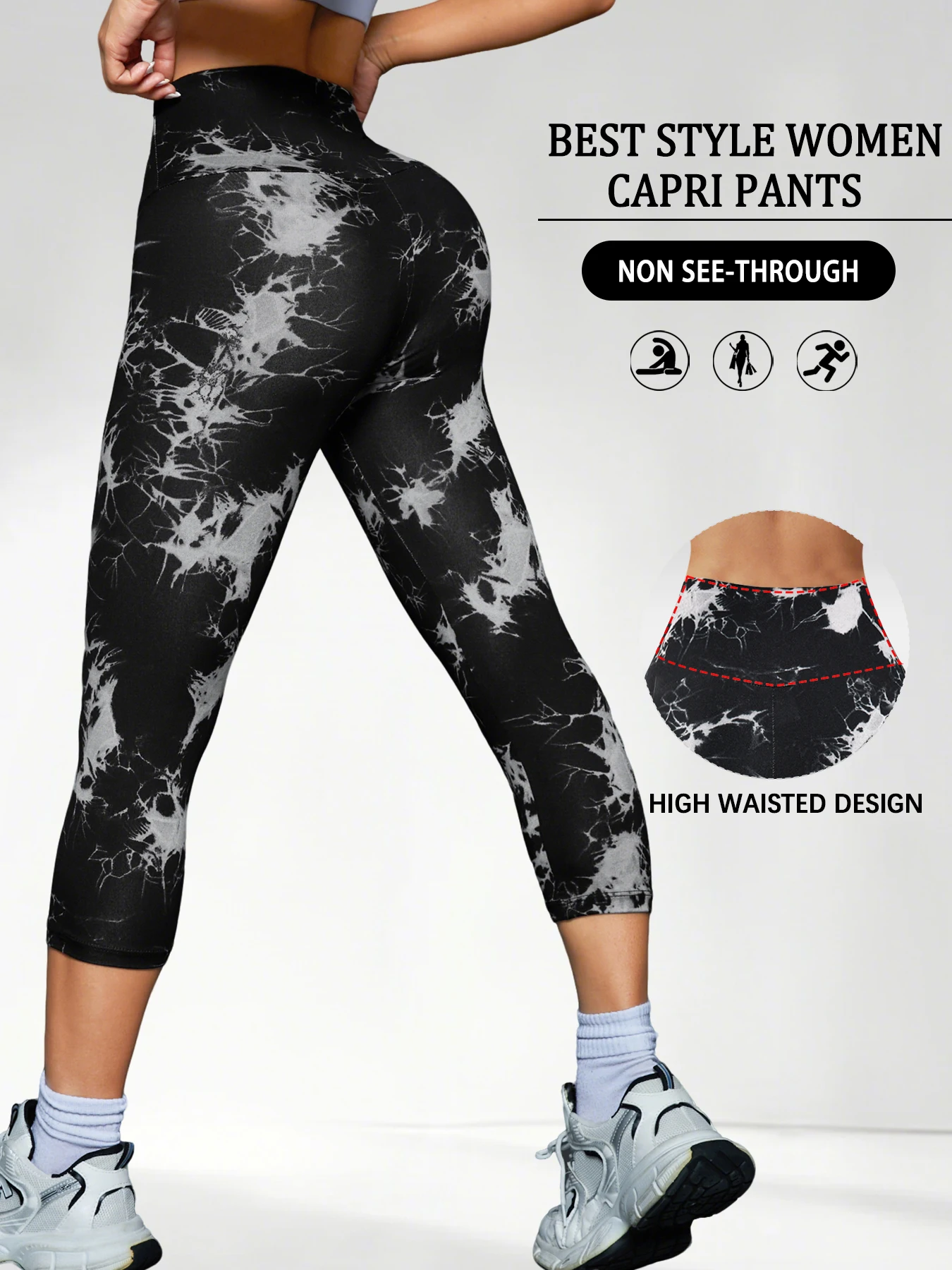 Women's High Waisted Capri Pants Super Soft Tummy Control No See Through Workout Yoga Running Athletic Push Up Gym Leggings