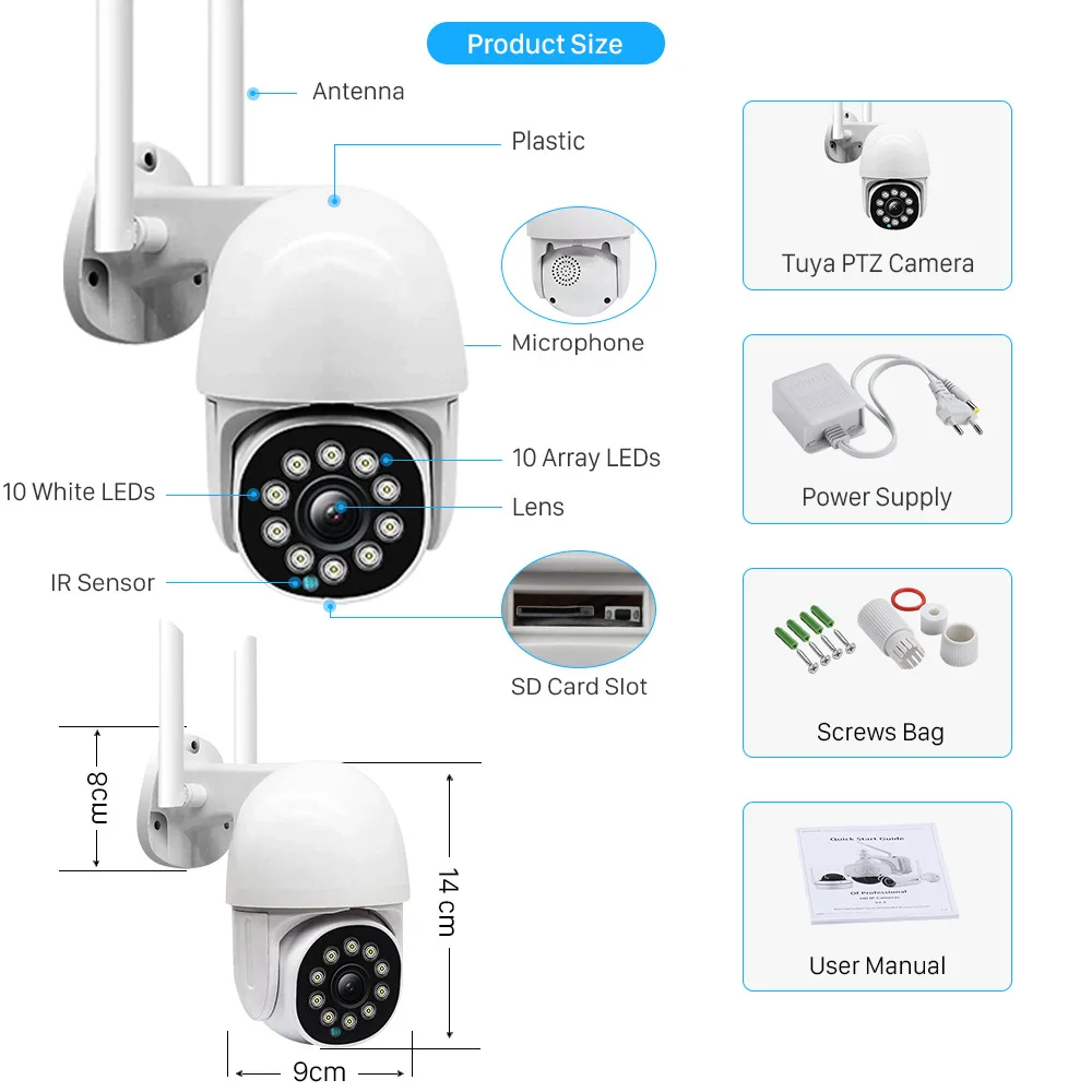 5MP 1944P Tuya APP Wireless PTZ IP Dome Camera Full Color AI Humanoid Detection Home Security CCTV Baby Monitor