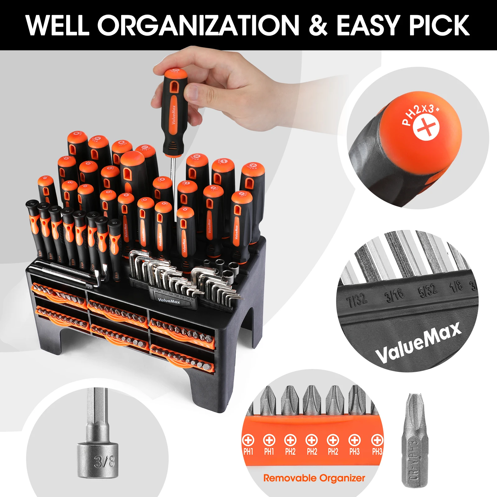 ValueMax Magnetic Screwdriver Bits Set PH2 Precision Phillips Slotted Screw Bit Multifunctional Home Repair Tool CRV Screwdriver