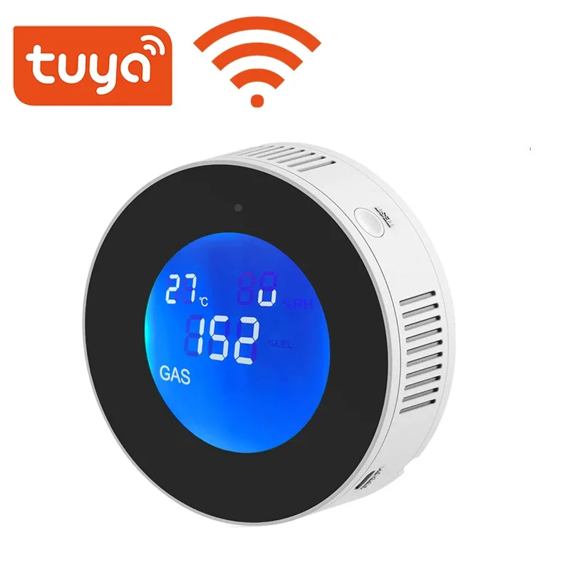 Tuya wifi inteligente sensor de alarme de gás natural detector de vazamento de gás combustível display lcd vida inteligente app mensagem push alto-falante embutido