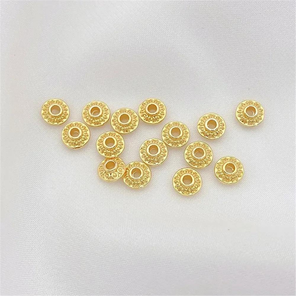 18K Gold Colored Patterned Flying Saucer Shaped Spacer Beads Handmade DIY Jewelry Accessories Bracelet Necklace Bead Washer