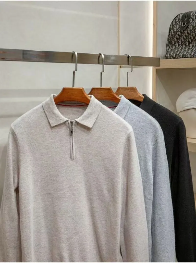 Men's Half Zipper Collar Zipper Knitted Sweater