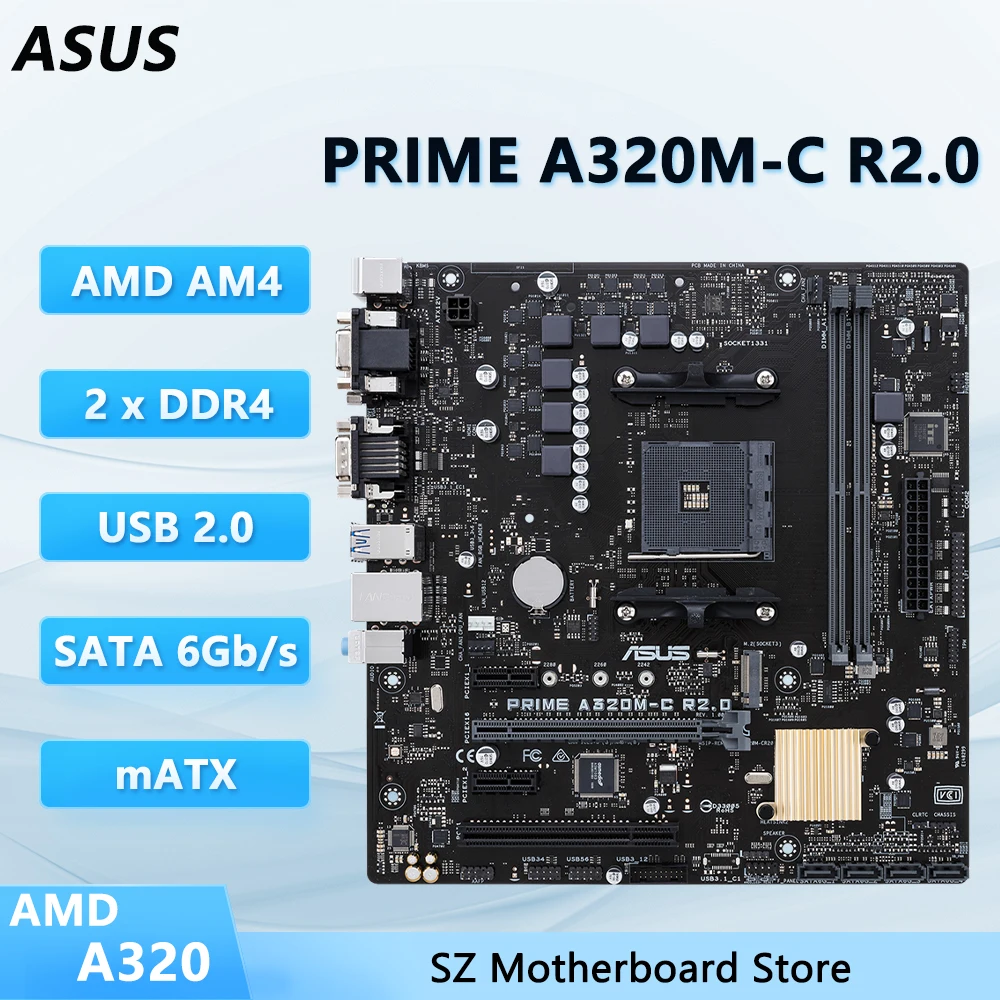 ASUS PRIME A320M-C R2.0 Motherboard AMD A320 AM4 DDR4 3200MHzM.2 SATA3 mATX Support Ryzen 5 5500 5600G 7 3700X 2700 3 3200G CPU
