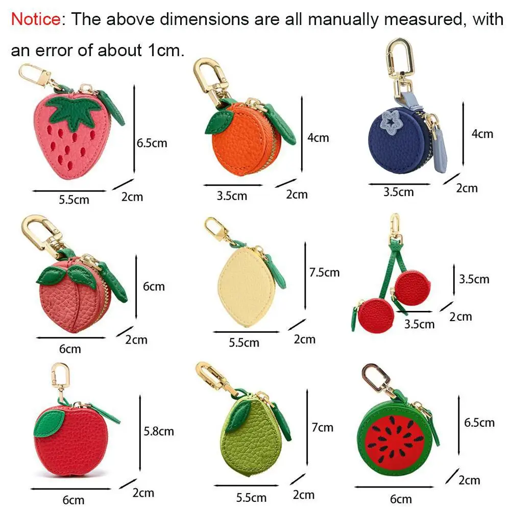  Cute Fruit Shape Mini Coin Purse with Keychain, Portable Zipper Leather Earphone Bag Pendant Wallet for Women Girls view 6