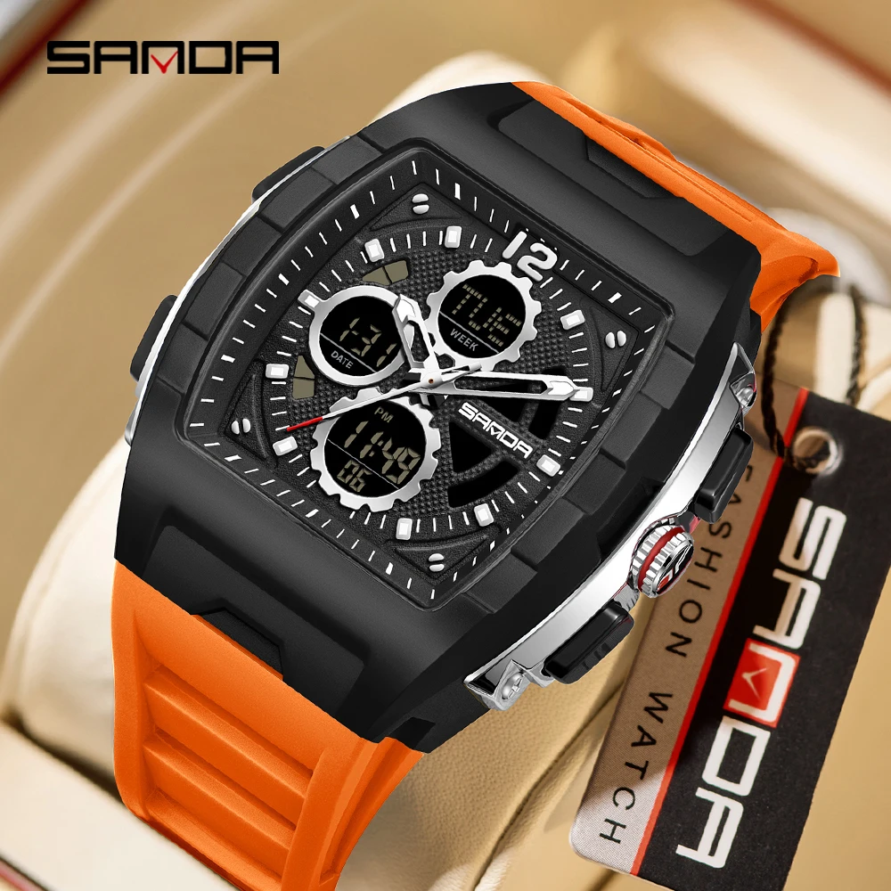 SANDA 3391 ساعة كوارتز إلكترونية عصرية للرجال بتقويم مضيء ومضادة للصدمات وساعة يد رياضية مقاومة للماء للرجال #1