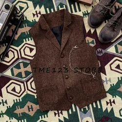 Men's Herringbone  Breasted V-Neck Vest Men's Clothing for Wedding Suit Male Elegant Man Vest Wang Formal Man Ambo Steampunk