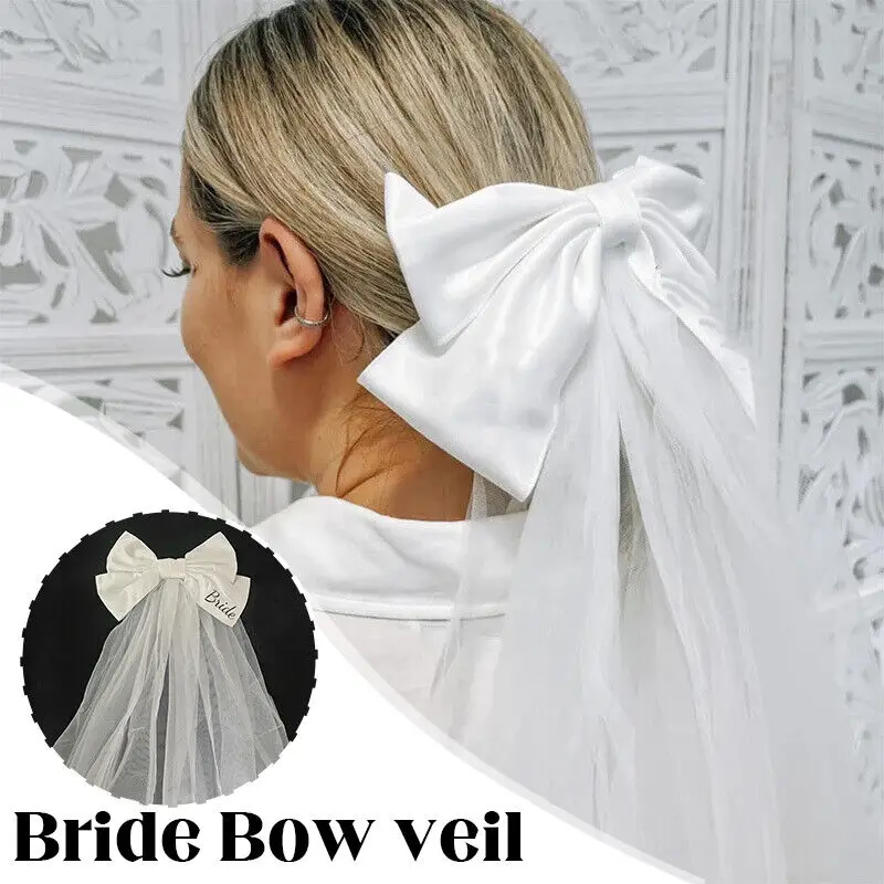 Bridal Wedding Headdress White Mesh Headpiece Imitation Pearl Bow Short Veil Hairpin Hair Clip Back Head Hair Accessories New