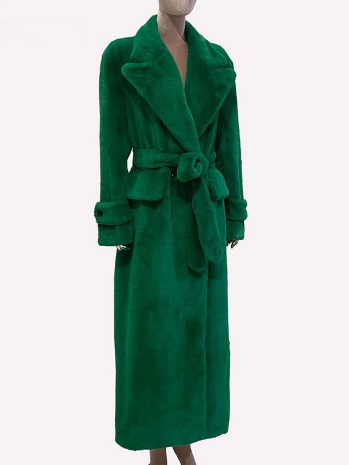 

Loose Long Female Outerwear Purple Fluffy Eco-friendly Faux Fur Coat Double Row Buttons Green Rabbit Fur Style Youth Fashion