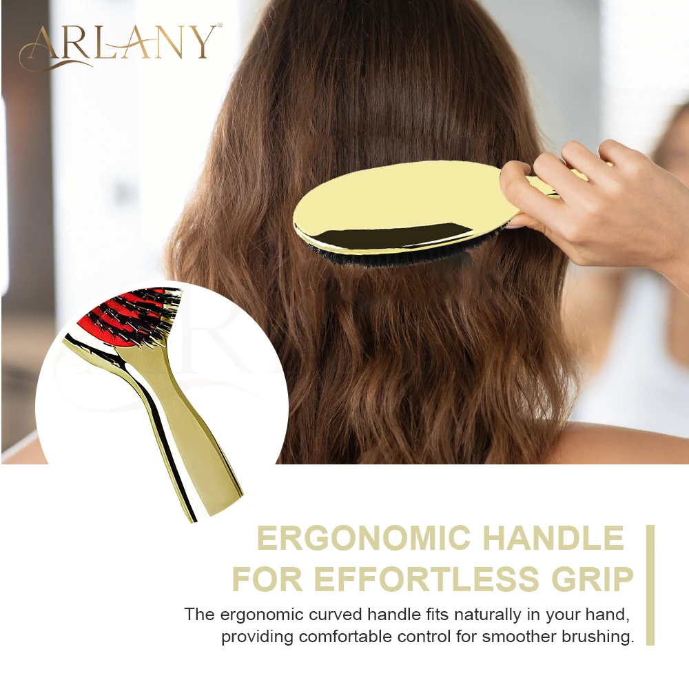 ARLANY Luxury Mirror Polish Boar Bristle Paddle Hair Brush Oval Hair Extension Brush Anti Static Hair Comb Hairdressing Massage