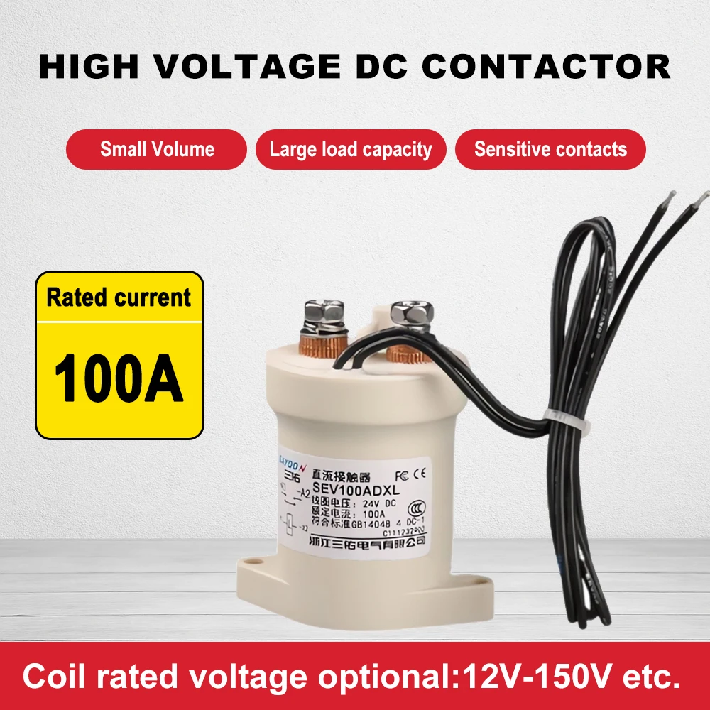 

SEV100A High Voltage Vacuum DC Contactor 12V/24V/48V/84V DC Relay Power Motor Control Tool Electric Motor Car or EV charger