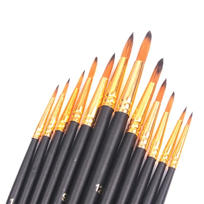 12PCS Nylon Pinsel Runde Spitze Aquarell Acryl Pinsel Zwei-farbe Nylon Pinsel Kunst Liefert