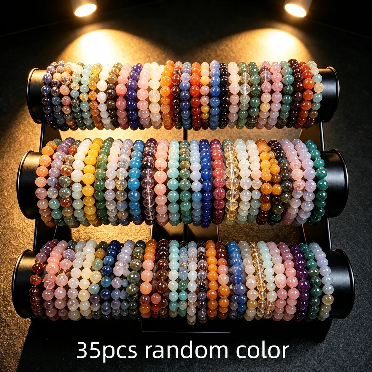 35pcs Random Color Of Natural Stone Bracelets, Multi-Color Stone Bead Bracelets Both Women, 8mm Round Bead Stretched Bracelets, Natural Stone Bracelets, Birthday Gifts, Women'S Bracelets, Gifts Her, Gifts