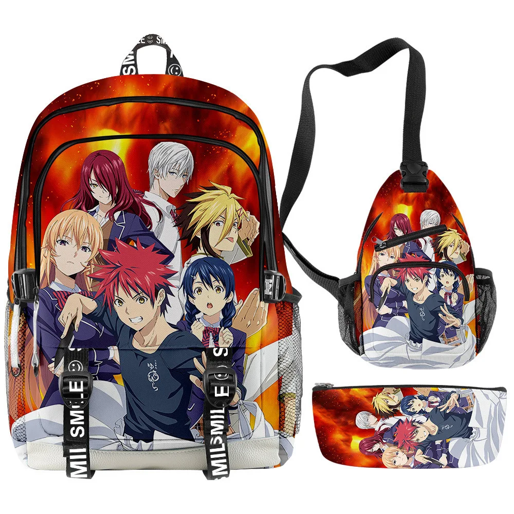 Hip Hop Food Wars Shokugeki No Soma 3D Printed 3pcs/Set Student School Bags multifunction Travel Backpack Chest Bag Pencil Case