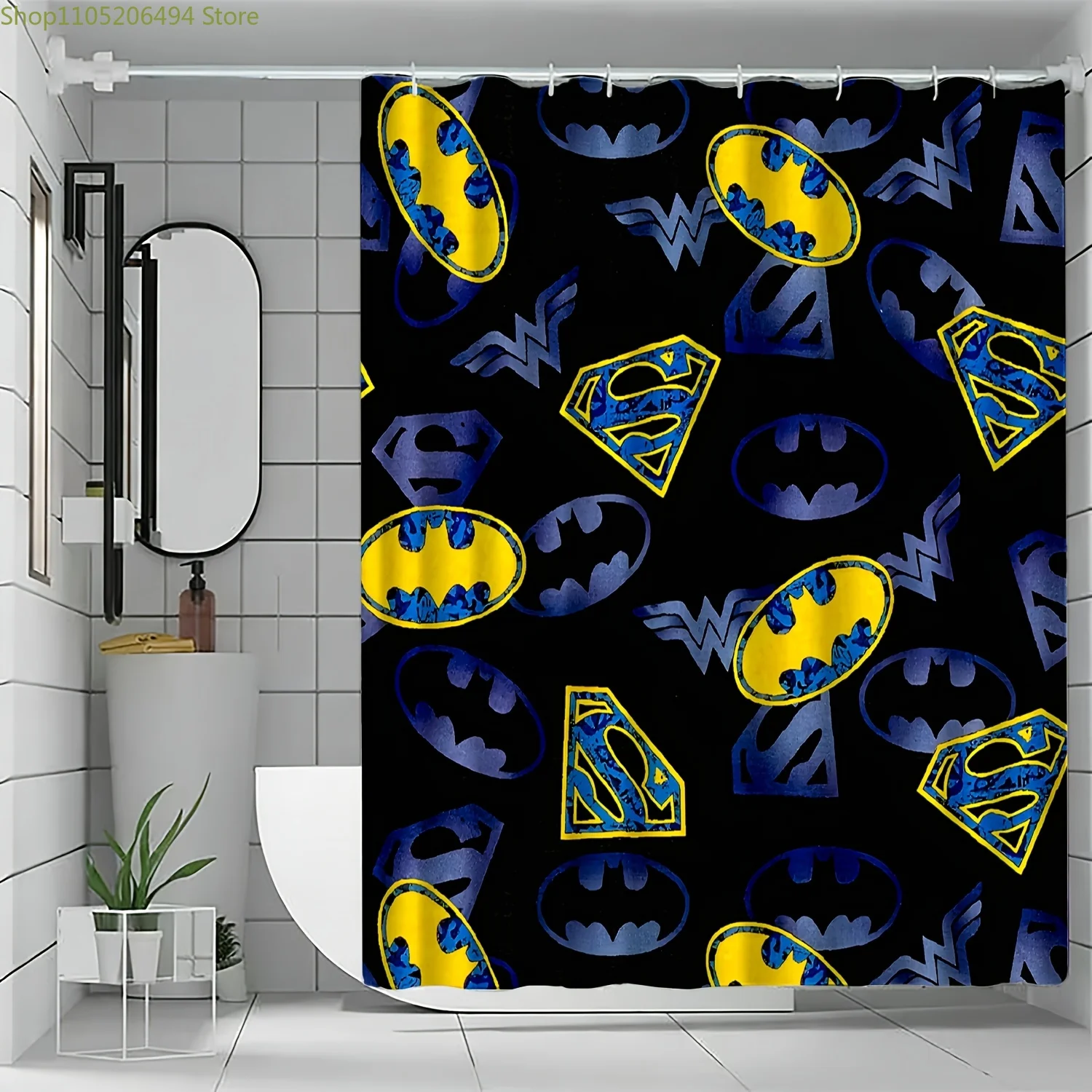 

1pc Cartoon Printed Shower Curtain | Batman, Superman, Flash - Privacy Curtain, Home Partition Door Curtain, Bathroom Divider