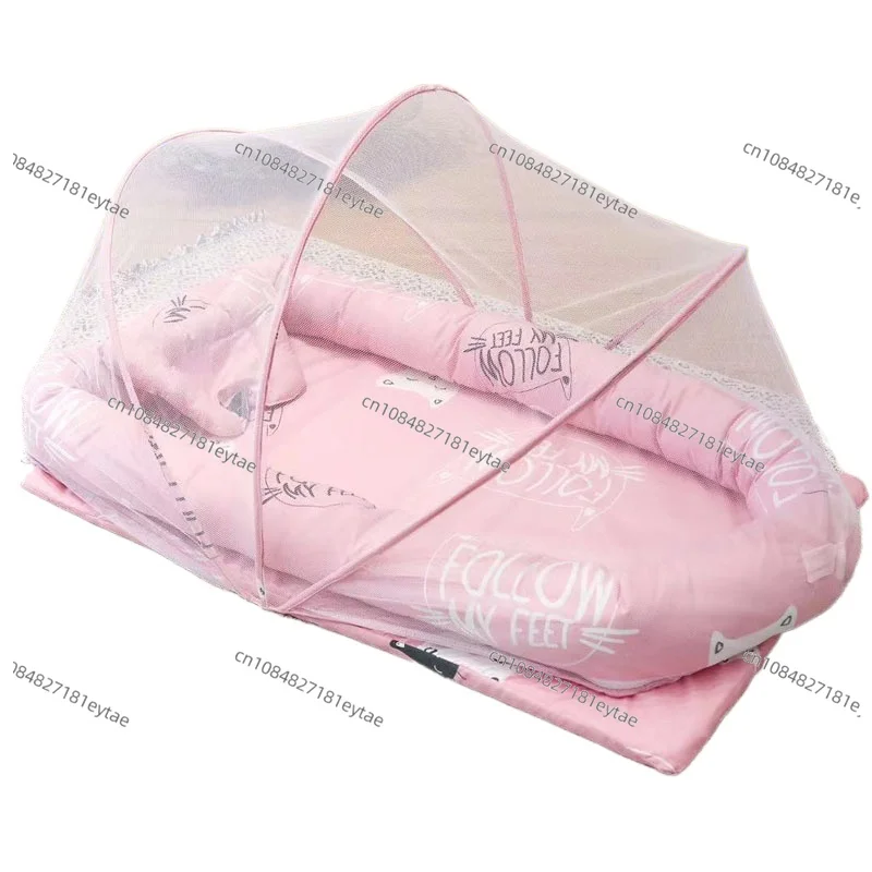 

Baby Crib Mosquito Net Set 4 in 1 with Cotton Pad Rail Pillow for Toddler Bed