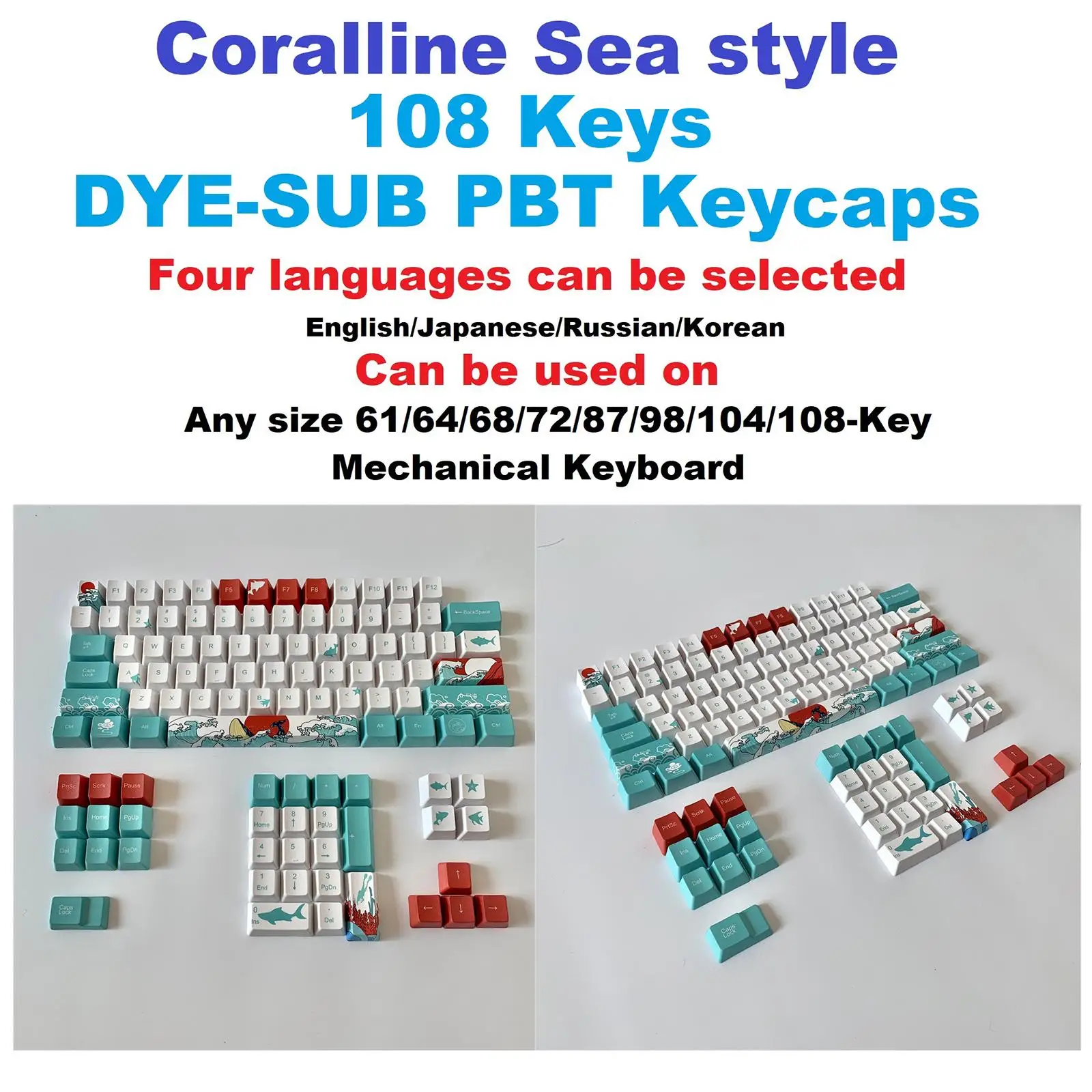 110Key Coral Sea Ukiyo-e PBT Keycaps DIY for Most Mechanical Keyboards