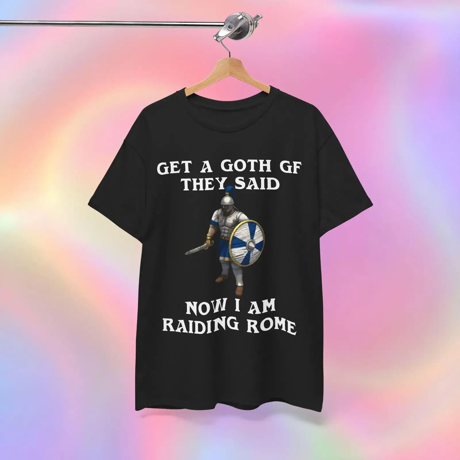 Huskarl T Shirt Get a goth gf they said now I am raiding Rome for Gamer vintage Washed homme Soft Breathable Unisex Slightly