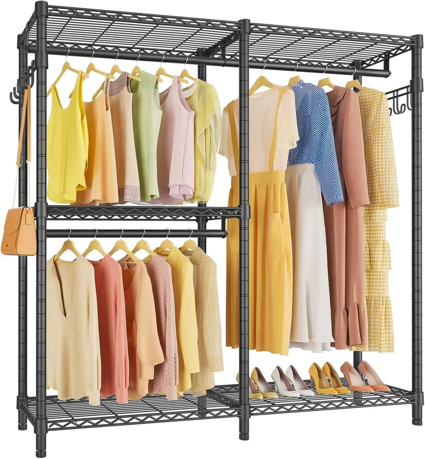 V4 Garment Rack for Hanging Clothes, Portable Closet Storage System with Adjustable Shelves