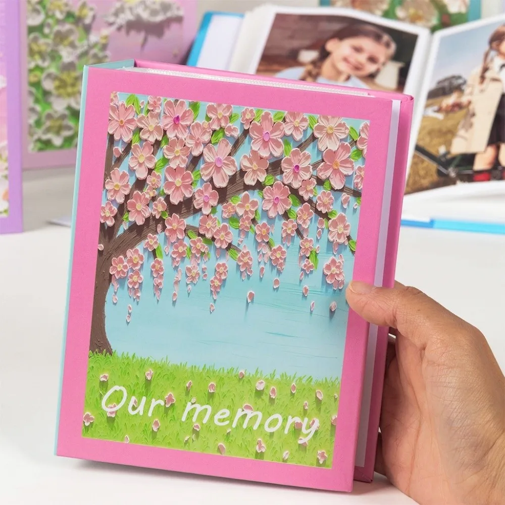 6 Inch 100 Pockets Photo Album 3D Floral Cover Large Capacity Picture Memory Book Laminated Insert Pocket Insert Page Album