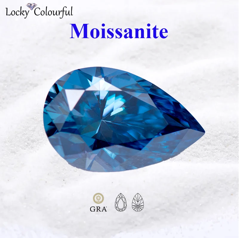 

Moissanite Pear Shape VVS1 Sapphire Blue Color Top Quality with GRA Certificate for DIY Charms Beads Jewelry Making Materials